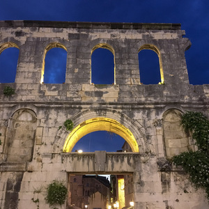 Walls of Split's Diocletian Palace at night