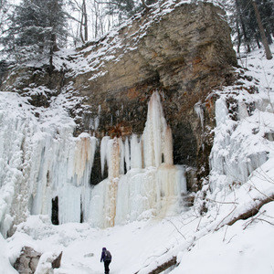 At the base of Tiffany Falls in winter