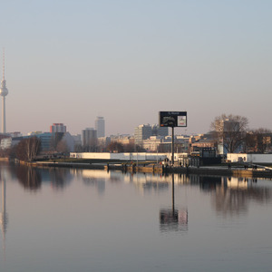 View of Berlin and Berlin Wall over the Spree River