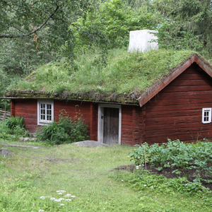 Grass-roofed cottage in Skansen open air museum