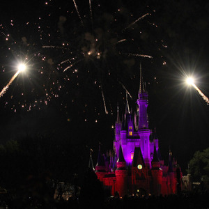 Fireworks and shooting stars over Cinderella's Castle