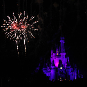 Bursting fireworks over Cinderella's Castle