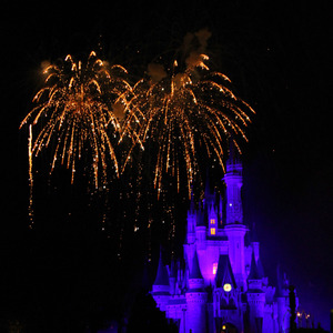 Shimmering fireworks over Cinderella's Castle