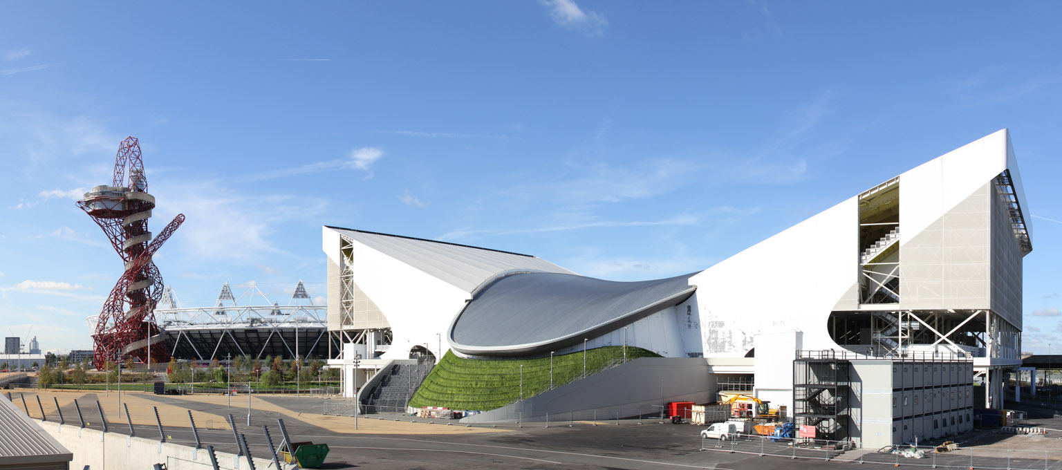 View of Aquatics and Athletics centres, London Olympic Park