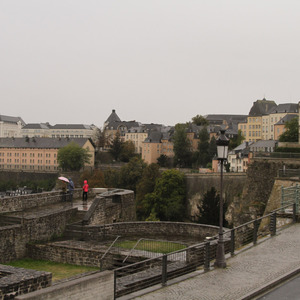 View across Bock fortifications to the city walls