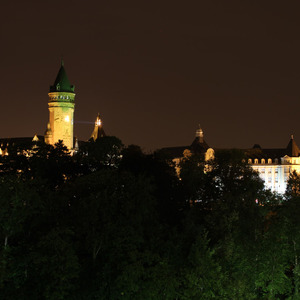 Historical buildings at night