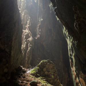 Skylight in a dark cave, Batu Caves