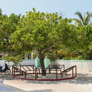 Rope chairs in the town square of Utheemu Island