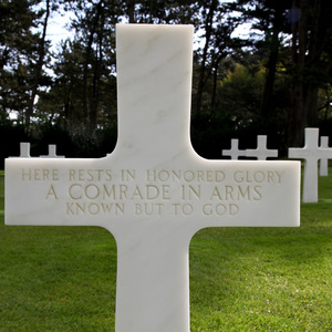 Gravestone of an unknown soldier at the American Cemetery