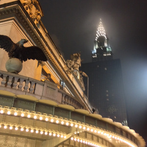 Grand Central Station and the top of the Chrysler Building, in fog
