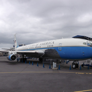 Air Force One with the first Boeing 747 in the background