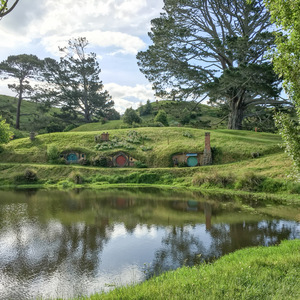 Hobbit holes along the pond