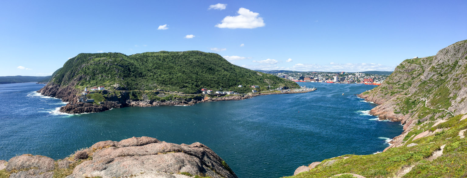 Panoramic view across the Narrows and into St. John's harbour