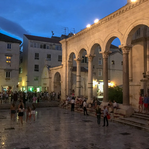 Courtyard of St. Duje's cathedral in Split at night