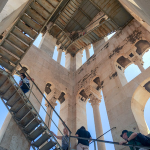 Climbing the stairs in the bell tower of St. Duje's Cathedral, Split