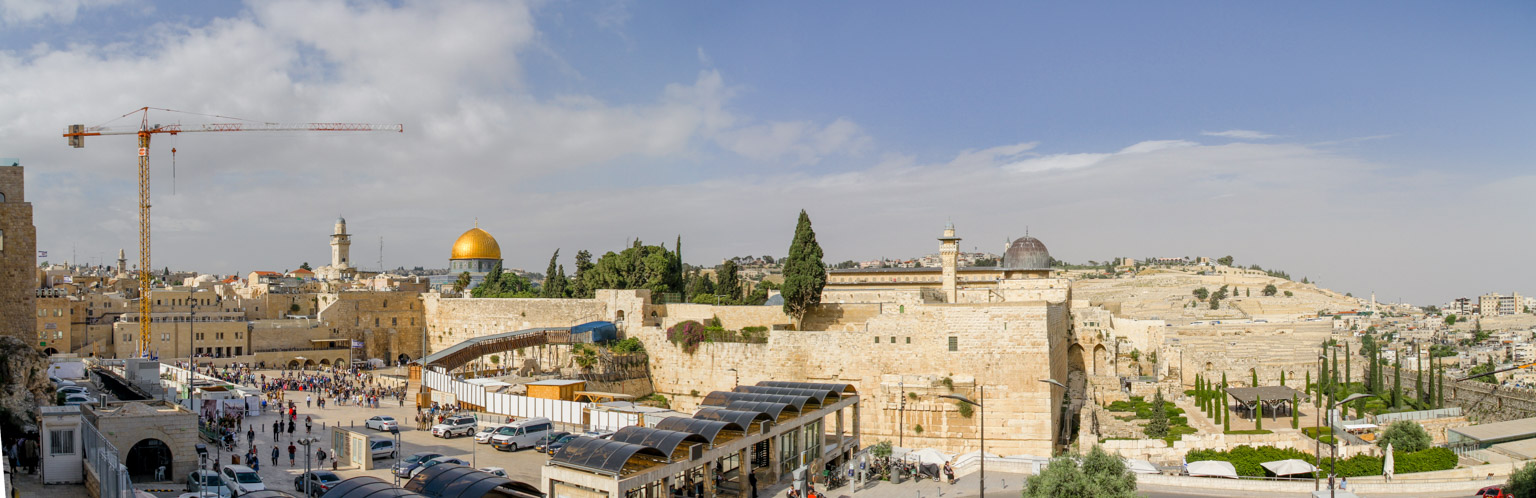 Panoramic view of the Western Wall and the Temple Mount