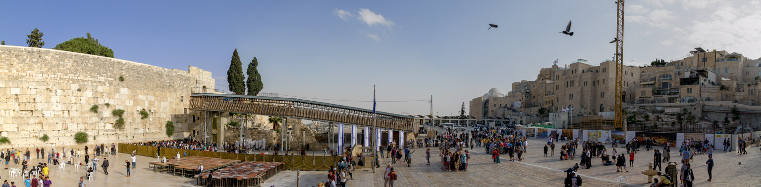 Panoramic view of courtyard by the Western Wall