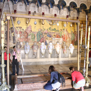 The Stone of Anointing at the entrance to the Church of the Holy Sepculchre