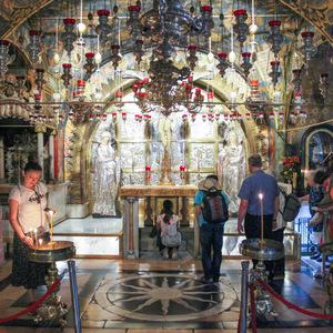 Altar of the Crucifixion with the Rock of Calvary at the Church of the Holy Sepculchre