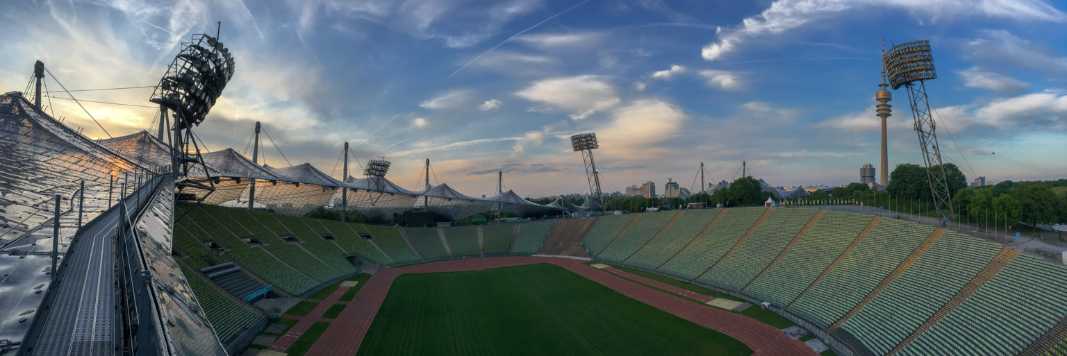 Munich Olympic Stadium at dusk