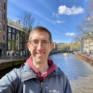 Crossing a canal in Amsterdam