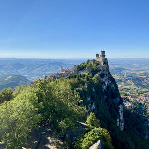 The first tower of San Marino over the countryside